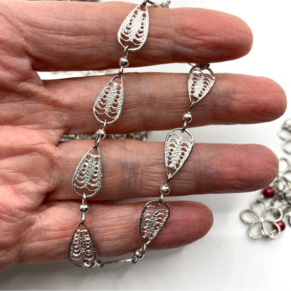 Necklace Bundle of Six Silver Tone Black + Bracelet - Picture 9 of 12